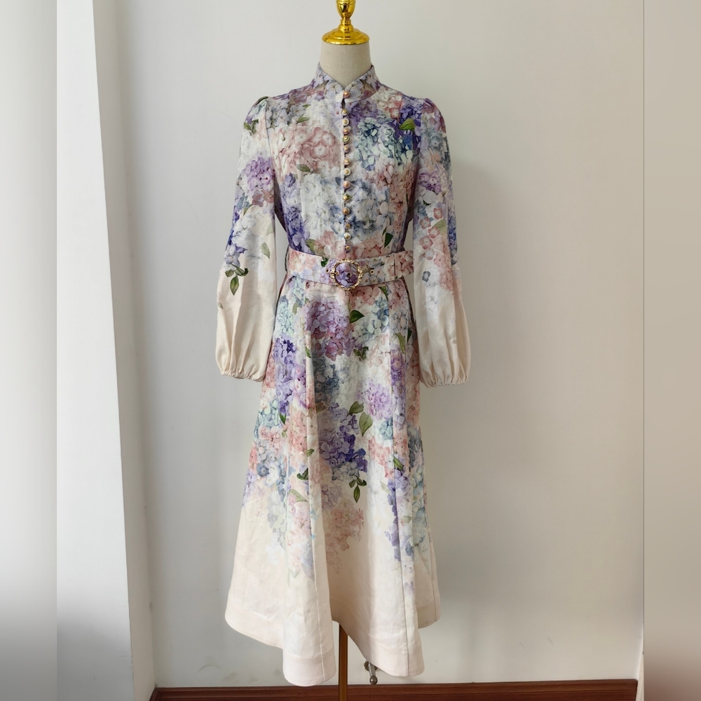 Zimmermann Floral Midi Dress - Purple and Cream
